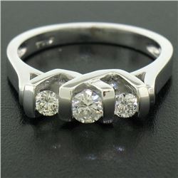 14K White Gold 0.40 ctw High Bar Set Round Brilliant Cut Diamond Band Ring Sz 6.