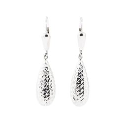 Diamond-Cut Teardrop Earrings - 14KT White Gold