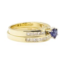 1.54 ctw Blue Sapphire And Diamond Ring And Band - 14KT Yellow Gold