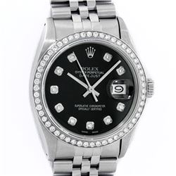 Rolex Mens Stainless Steel Black Diamond 36MM Datejust Wristwatch With Rolex Box