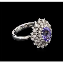 2.18 ctw Tanzanite and Diamond Ring - 14KT White Gold