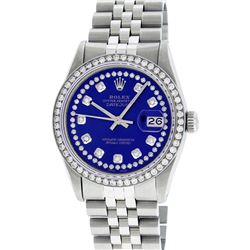 Rolex Mens Stainless Steel Blue String Diamond 36MM Datejust Wristwatch