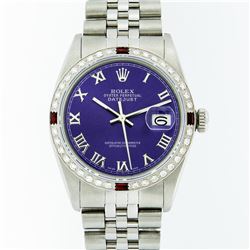 Rolex Mens Stainless Steel Purple Roman Diamond & Ruby Datejust Wristwatch