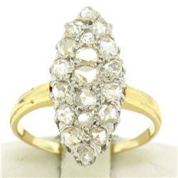 Platinum & 14k Yellow Gold Old Rose Cut Diamond Marquise Ring