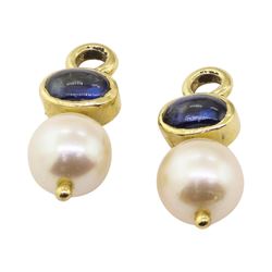 0.80 ctw Blue Sapphire and Pearl Earring Enhancers - 14KT Yellow Gold