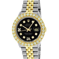 Rolex Mens 2 Tone Black VS 4 ctw Beadset Diamond Datejust Wristwatch with Rolex