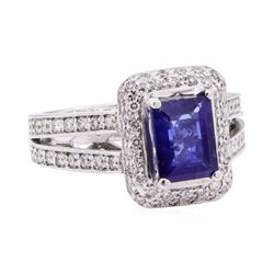 2.97 ctw Blue Sapphire And Diamond Ring - 14KT White Gold