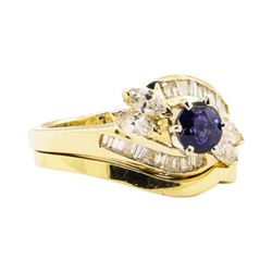 1.44 ctw Blue Sapphire And Diamond Ring And Band - 14KT Yellow Gold