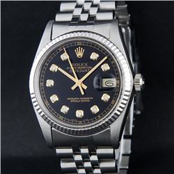 Rolex Mens Stainless Steel 36MM Black Diamond Datejust Wristwatch