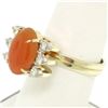 Image 3 : 14K Two Tone Gold Oval Carnelian Solitaire Ring w/ Round Diamond Accents