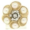 Image 3 : 14k Yellow Gold 0.30 ctw Round Diamond & Pearl Cluster Ring w/ Florentine Finish