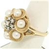 Image 7 : 14k Yellow Gold 0.30 ctw Round Diamond & Pearl Cluster Ring w/ Florentine Finish