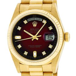 Rolex Mens 18K Yellow Gold Red Vignette Diamond Quickset President Wristwatch Wi