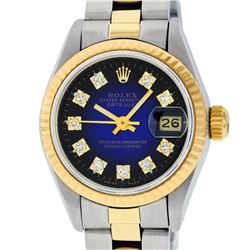 Rolex Ladies 2 Tone 14K Blue Vignette Diamond Datejust Wristwatch