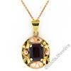 Vintage Handmade 14kt Rose and Green Gold 3.50 ctw Garnet Floral Pendant Necklac