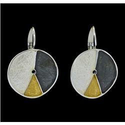 Tri Color Hand Painted Medallion Earrings - Rhodium Plated