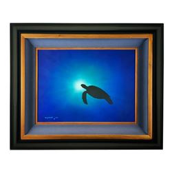 Wyland, "Blue Turtle Waters" Hand Signed Original Painting on Board with Certificate of Authenticity
