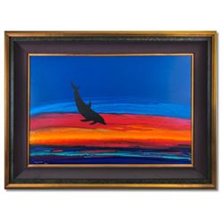 Wyland, "Dolphin Rising" Hand Signed Original Painting on Board with Certificate of Authenticity.
