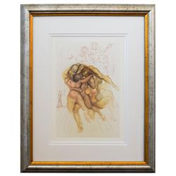 Salvador Dali- Original Color Woodcut on B.F.K. Rives Paper "Inferno 8"