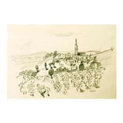 Wayne Ensrud "Fleurie in Beaujolais, France" Pencil Original Artwork; Hand Signed; COA