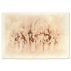 Brachi Horen, "Simchat Torah" Hand-Embellished Mixed Media with Goldleaf, Hand Signed with Certifica