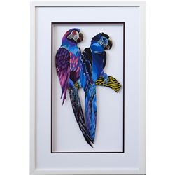 Patricia Govezensky- Original Painting on Laser Cut Steel "Two Parrots XIV"
