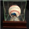 Image 2 : JOE DIMAGGIO SIGNED CUSTOM PAINTED NY LEGENDS BASEBALL WITH DISPLAY CASE (JSA LOA)
