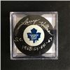 Image 1 : LARRY HILLMAN SIGNED TORONTO MAPLE LEAFS HOCKEY PUCK WITH INSCRIPTIONS MA COA