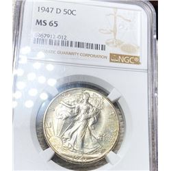 1947-D Walking Half Dollar NGC - MS65