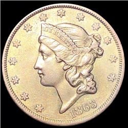 1863-S $20 Gold Double Eagle NEARLY UNC