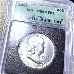 1955 Franklin Half Dollar ICG - MS 63 FBL