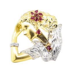 0.79 ctw Ruby and Diamond Pendant-Pin - Platinum and 18KT Yellow Gold