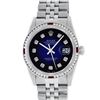 Image 2 : Rolex Mens SS Blue Vignette Diamond & Ruby Channel Set Diamond Datejust Wristwat