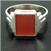 Image 1 : Men's Antique 14k White Gold Rectangular Cut Carnelian Solitaire Ring Size 10.5