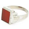 Image 3 : Men's Antique 14k White Gold Rectangular Cut Carnelian Solitaire Ring Size 10.5