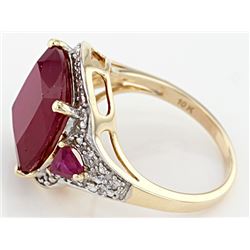 7.54 tcw. Red Ruby & Diamond Ring 10k YG