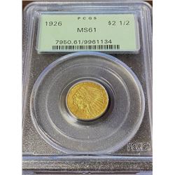 1926 MS 61 PCGS $2.5 Gold Indian - Green Label