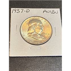 1957 D AU/BU Franklin Silver Half Dollar