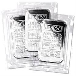 (5) 1 oz Johnson Matthey Silver Bars