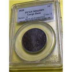 1820 LG Date BN MS 65 PCGS Large Cent