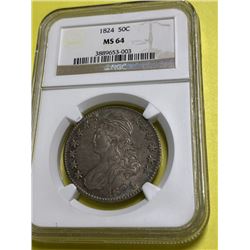 1824 MS 64 NGC Bust Half Dollar