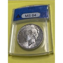 1925 MS 64 ANACS Peace Silver Dollar