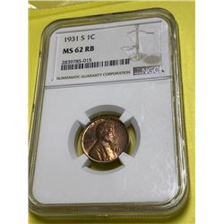 1931 S MS 62 RB NGC Lincoln Wheat Cent