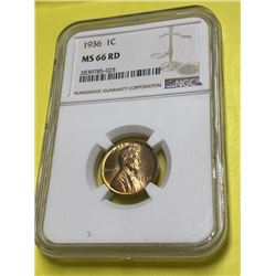 1936 MS 66 RD NGC Lincoln Wheat Cent