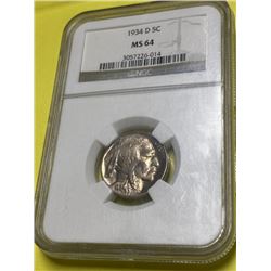 1934 D MS 64 NGC Buffalo Nickel