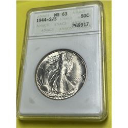 RARE 1944 S/S MS 63 Walking Lib ANACS