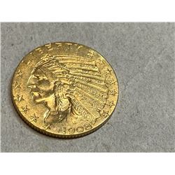 1908 D $5 Gold Indian Coin