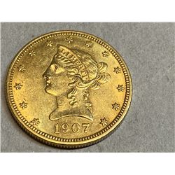 1907 AU Grade $10 Gold Liberty Coin