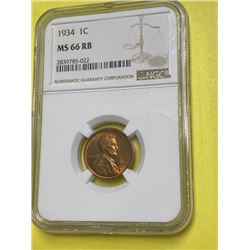 1934 MS 66 RB NGC Lincoln Wheat Cent