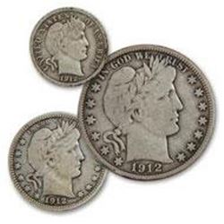 Barber Coin Collection - 3 coins Fine Random